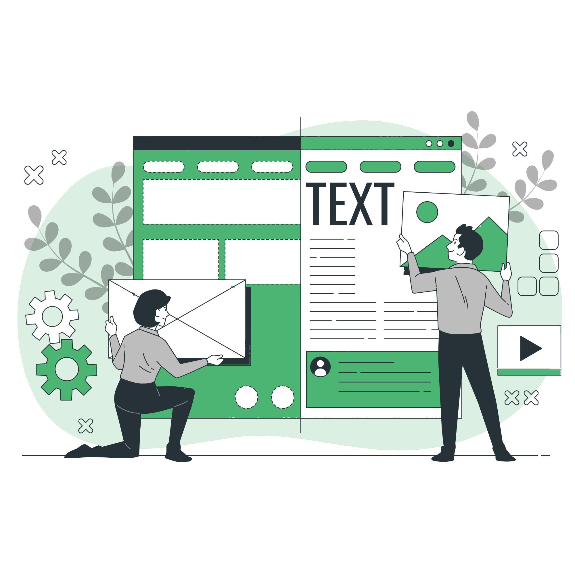 Illustration of a team building a website